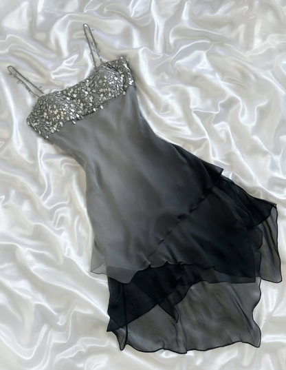 Vintage A Line Sequin Grey Ombre Chiffon Homecoming Dress Outfits DP5134