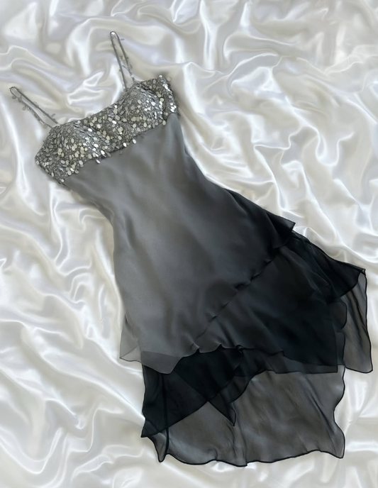 Vintage A Line Sequin Grey Ombre Chiffon Homecoming Dress Outfits DP5134