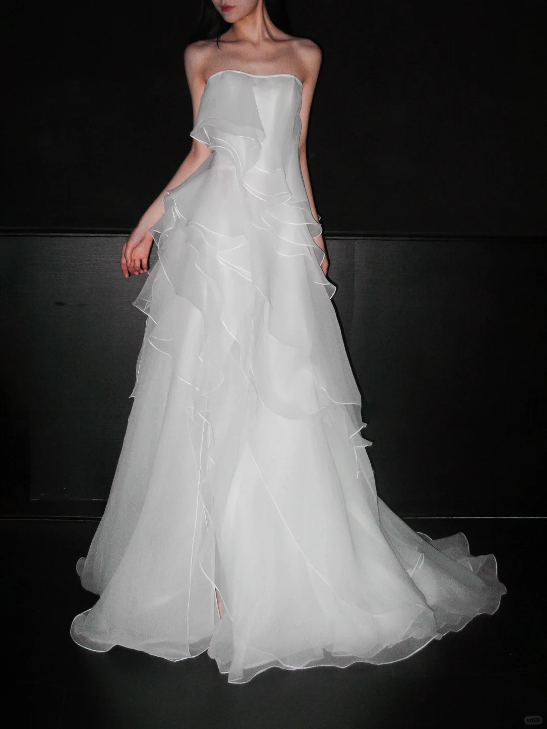 Dreamy A Line Strapless White Layered Organza Wedding Dress DP5303