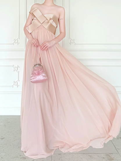 Sweety Light Pink A Line Strapless Chiffon Prom Dress Evening Dress DP6443