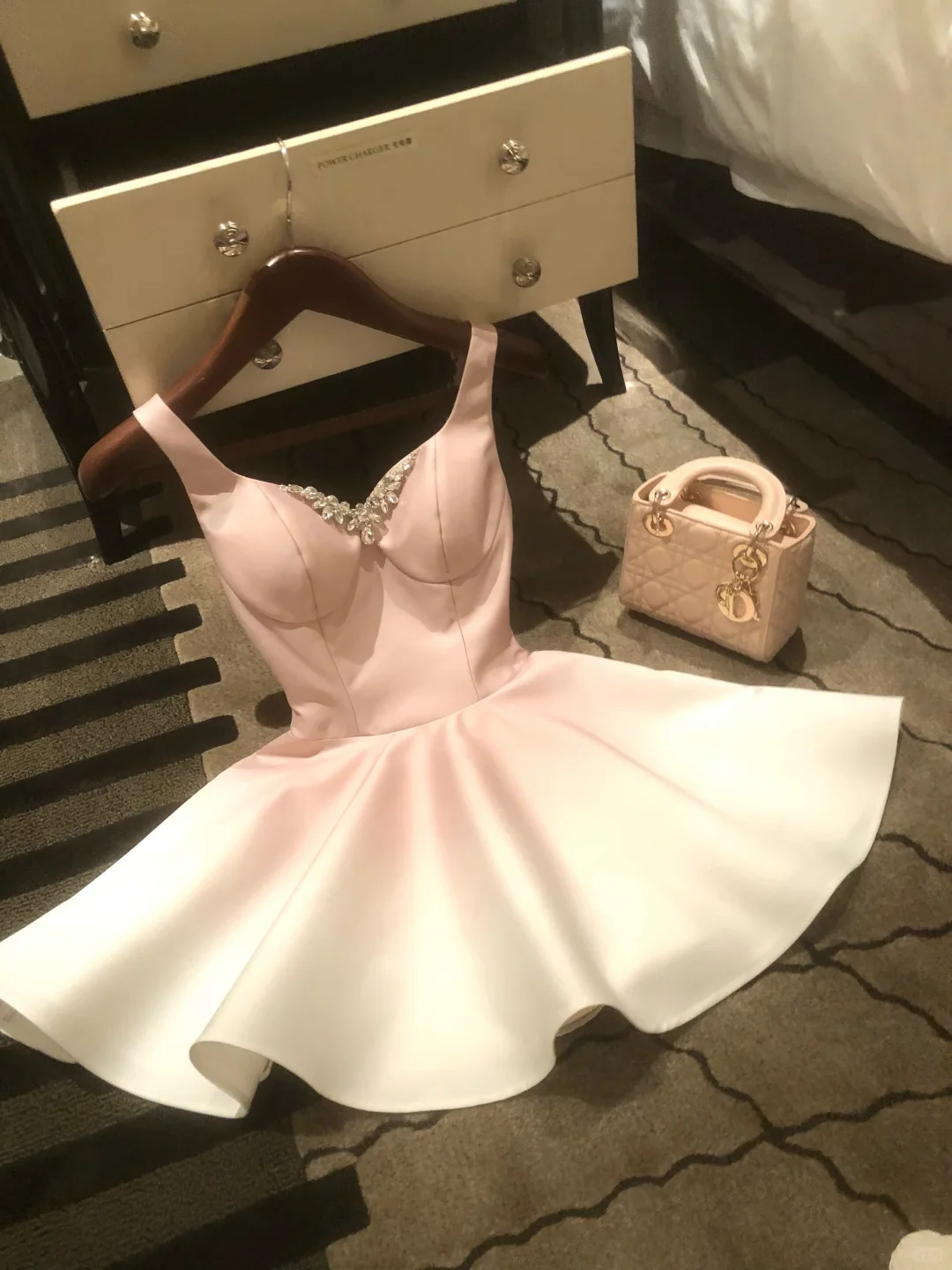 Pink Ombre A Line Simple Satin Short Prom Dress Homecoming Dress DP6388