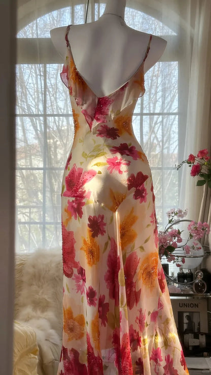Colorful Romantic Floral Elegant Fashion Exquisite Beaded Long Chiffon Ball Dress Evening Dress Party Dress Valentine's Day Date Dress DP5080