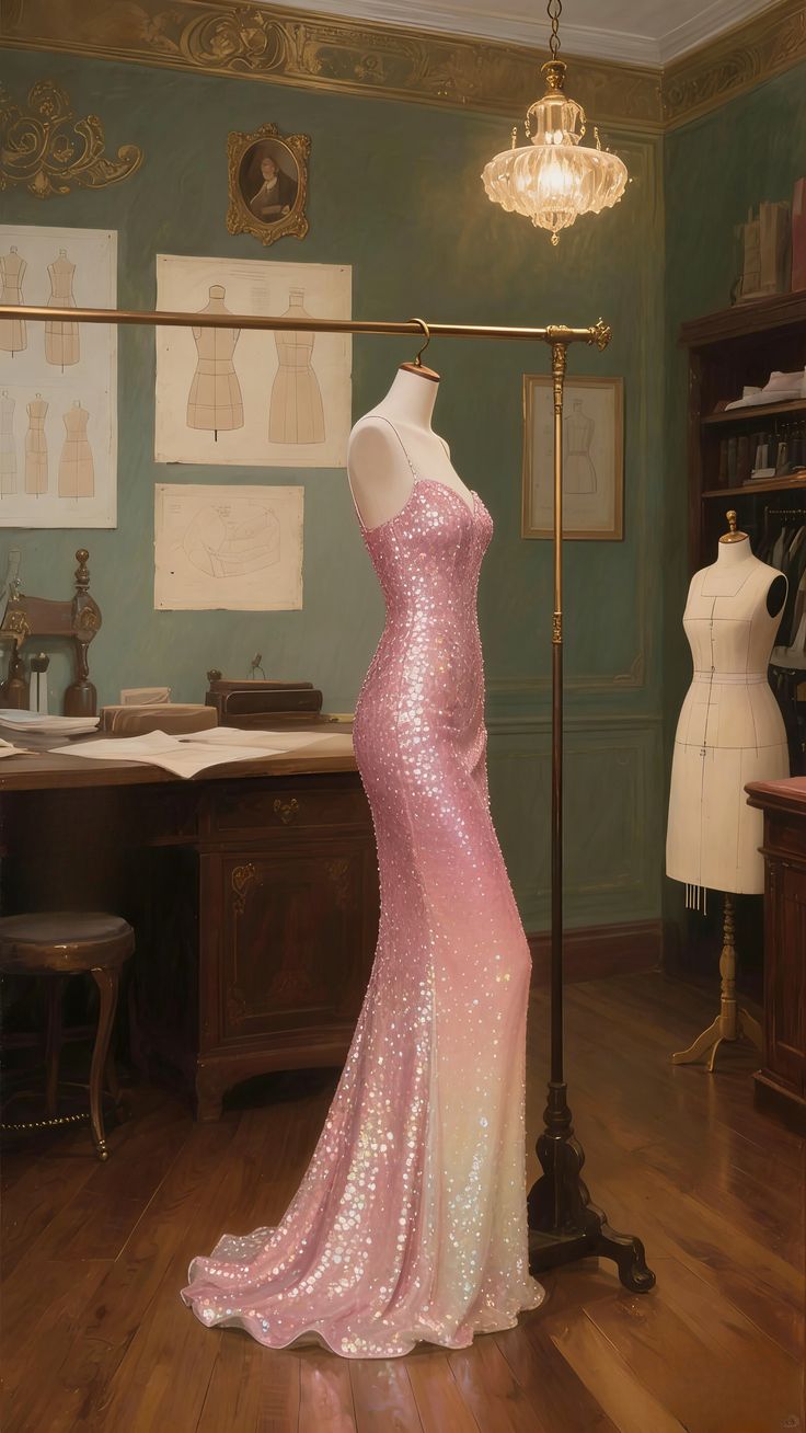 Shiny Mermaid Sweetheart Neck Pink Ombre Sequin Long Prom Dress Evening Dress DP4809