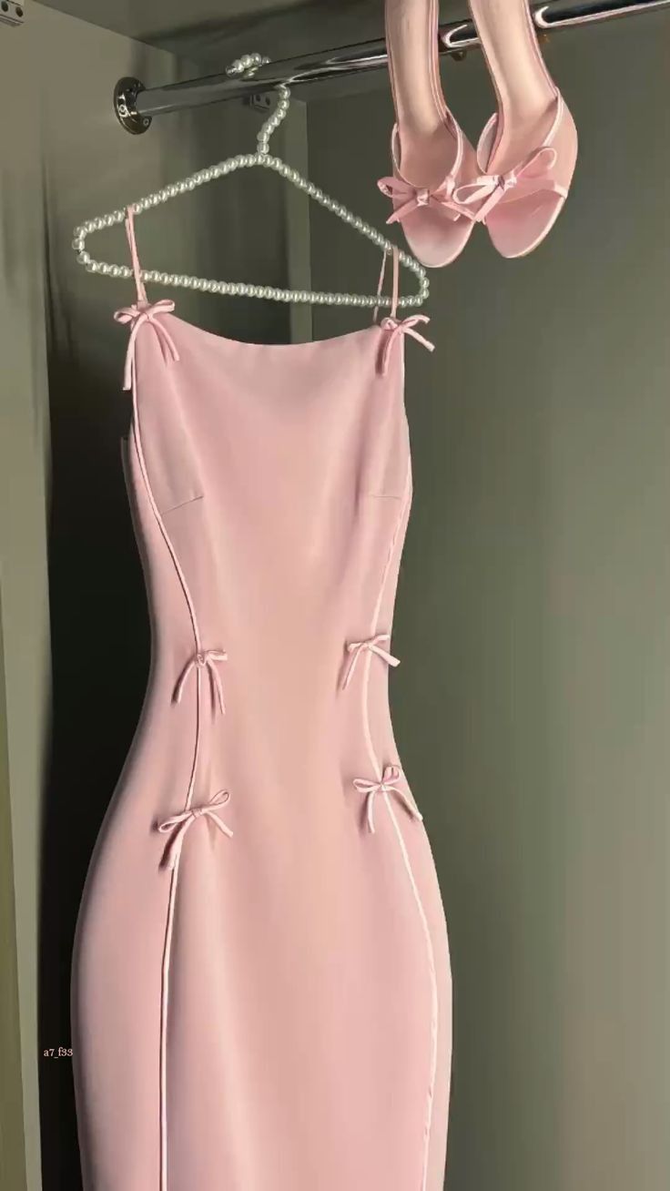 Cute Pink Bow Sheath Spaghetti Strap Satin Prom Dress Evening Dress 16th Birthday Dress DP3954