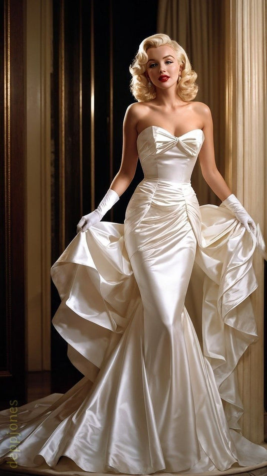 Charming Mermaid Sweetheart Neck Pleated Satin Prom Dress Party Dress Wedding Dress DP3613