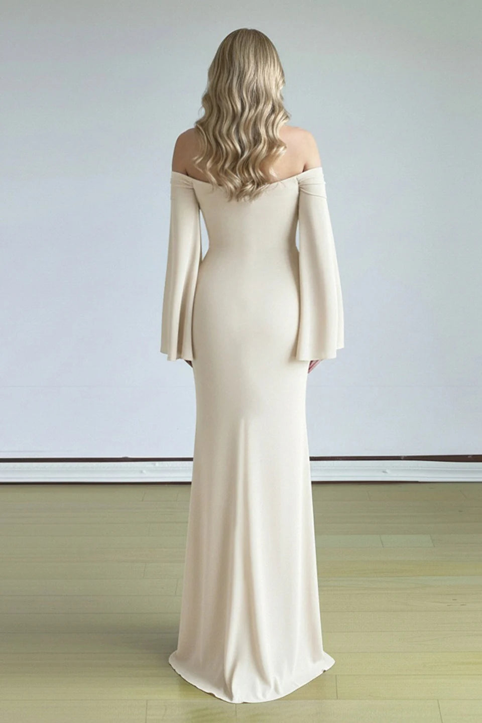 Elegant Ivory Sheath Long Sleeve Beaded Chiffon Long Prom Dress Evening Dress DP6086