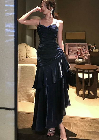 Dark Blue Mermaid Spaghetti Straps Long Prom Dresses Birthday Party Dress Evening Gowns DP4234