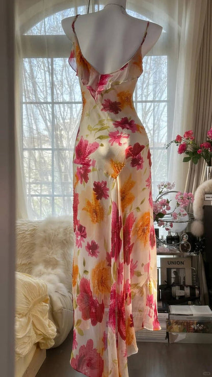 Pretty Chiffon Print Floral Beaded Mermaid Evening Dress Long Formal Party Dress DP3001