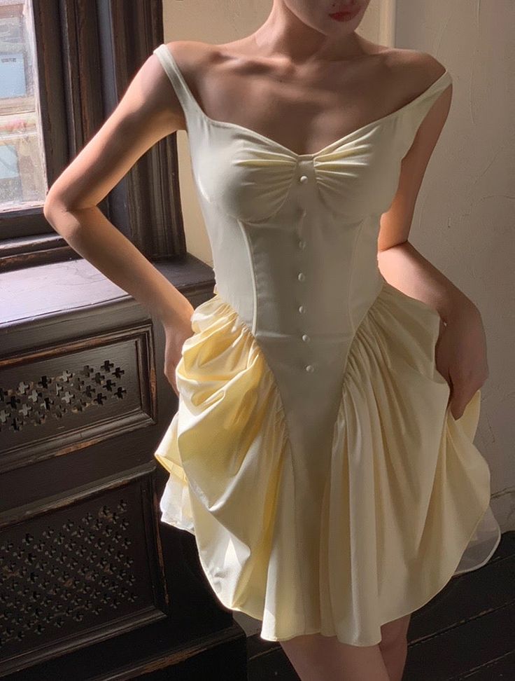Light Yellow A Line Strap Satin Open Back Mini Homecoming Dress Birthday Dress DP2619