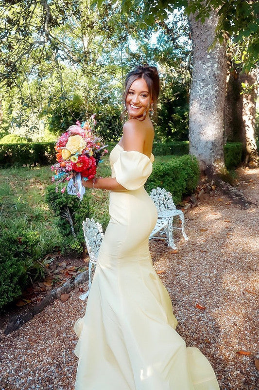 Elegant Mermaid Off-the-shoulder Satin Prom Dresses DP837