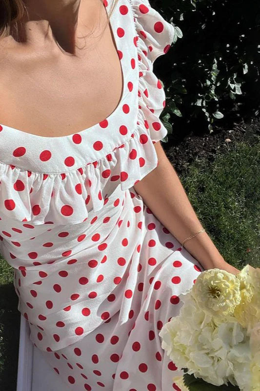 Cute Red Polka Dot A Line Chiffon Prom Dress Evening Dress DP5588