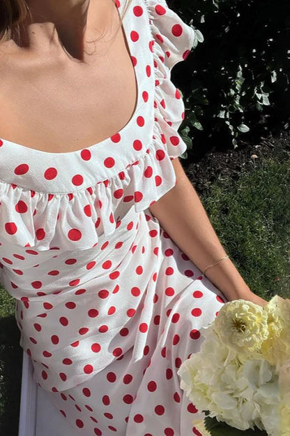 Cute Red Polka Dot A Line Chiffon Prom Dress Evening Dress DP5588