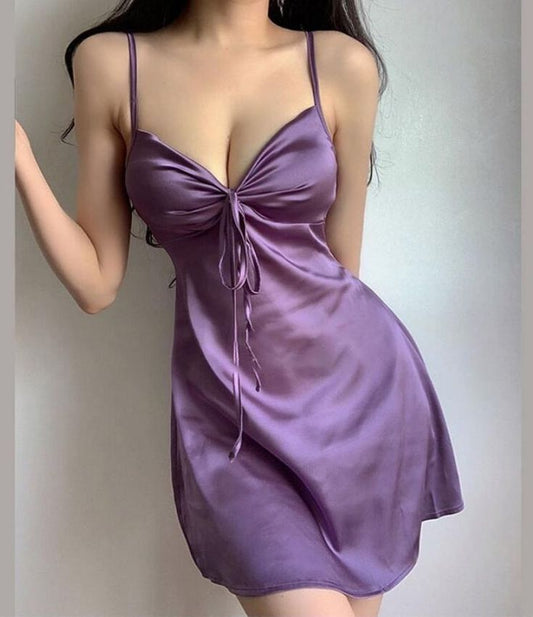 Purple A Line Spaghetti Strap Satin Homecoming Dress Mini Dress Cocktail Dress DP5478