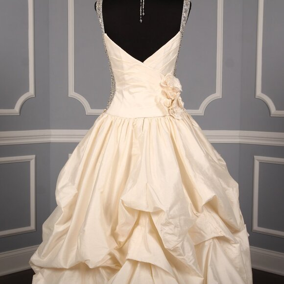 A Line V Neck Ivory White Satin Ball Gown Evening Dress Wedding Dress DP1335