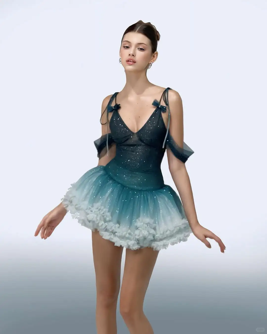 Blue Ombre A Line Off the Shoulder Sequin Tulle Short Homecoming Dress DP2825