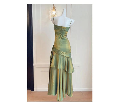 Green Mermaid Spaghetti Straps Long Prom Dresses Birthday Party Dress Evening Gowns DP4233