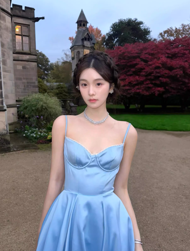 Baby Blue Elegant Simple Satin Party Dress Date Dress Birthday Dress DP2960