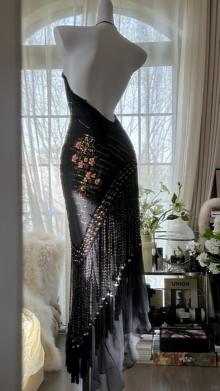 Sexy Black Mermaid Halter Exquisite Beaded Chiffon Prom Dress 21th Birthday Dress DP3902
