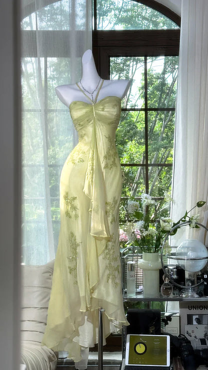 Dreamy Green Mermaid Halter Beaded Chiffon Prom Dress Formal Dress Party Dress DP3514
