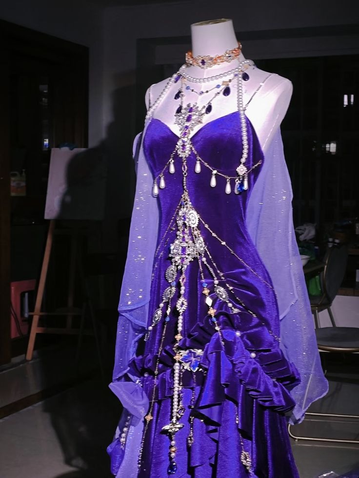 Stunning Purple Mermaid Spaghetti Strap Ruffle Velvet Prom Dress DP4158(Accessories not included)