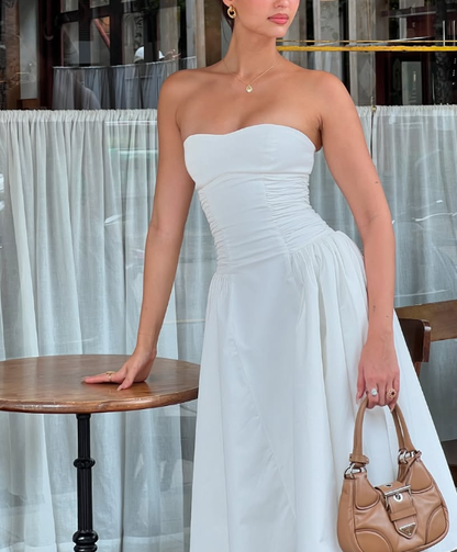 Simple A Line Sweetheart Neck White Satin Long Prom Dress Evening Dress DP1545