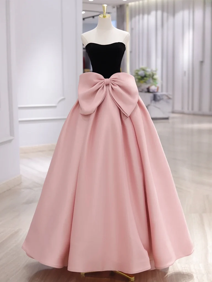 Pink Satin Velvet Long Prom Dress Formal Evening Dress DP369