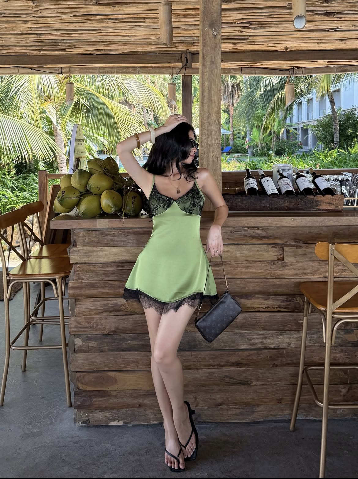 Cute A Line Straps Black Lace Green Satin Short Prom Dress Homecoming Dress DP7425