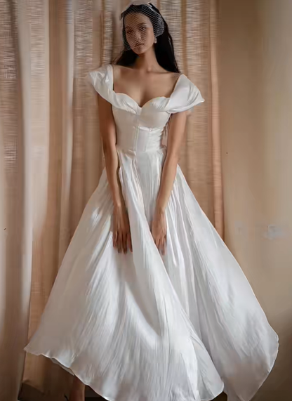 Stunning White A Line Off the Shoulder Satin Long Prom Dress Party Dress Outfits DP4525