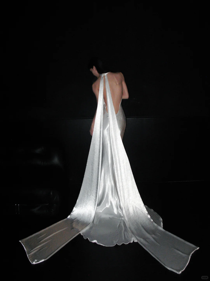 Classic Simple Mermaid Halter White Satin Wedding Dress DP5175