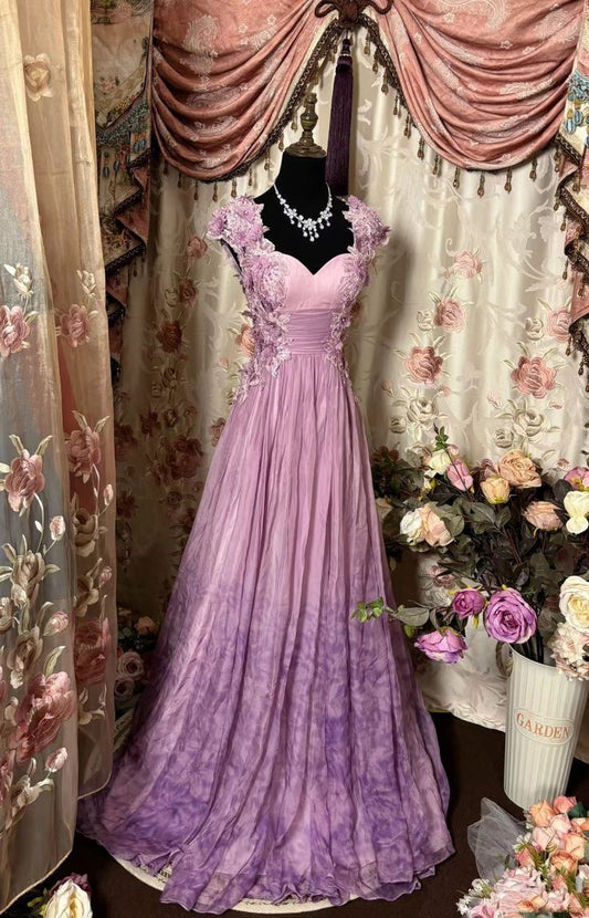 Pretty A Line Sweetheart Neckline Long Chiffon Lilac Party Dresses Prom Dress DP4053