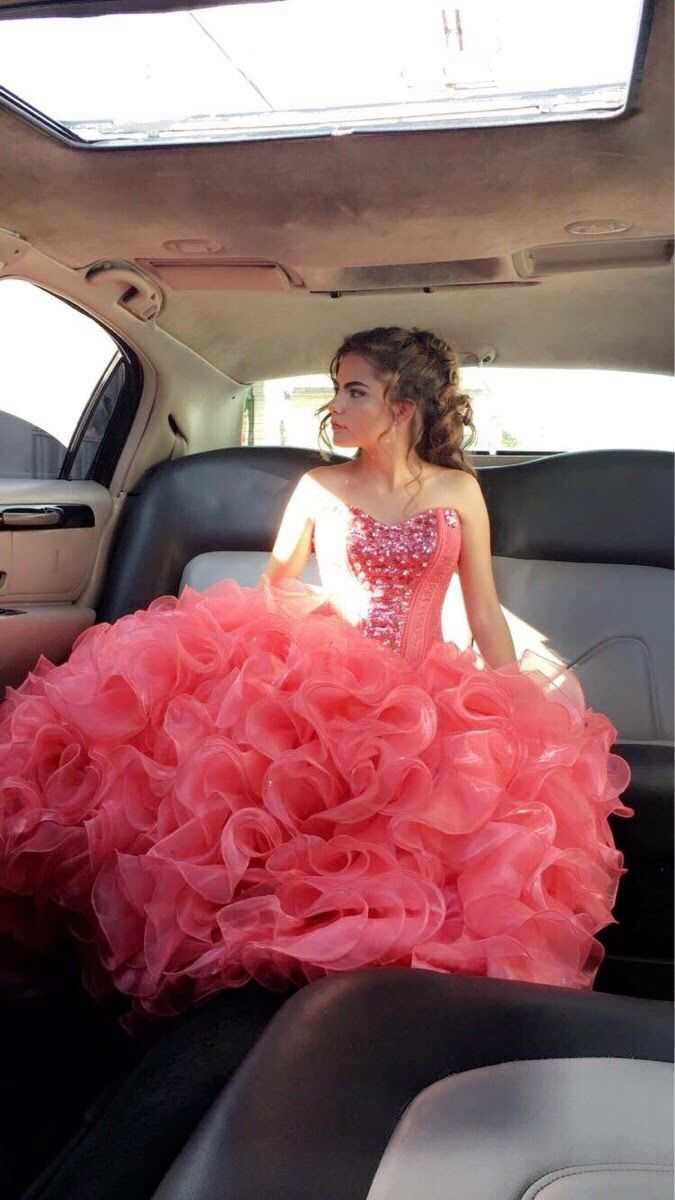 Pretty Pink A Line Strapless Beaded Ruffle Organza Prom Dress Evening Dress DP6099