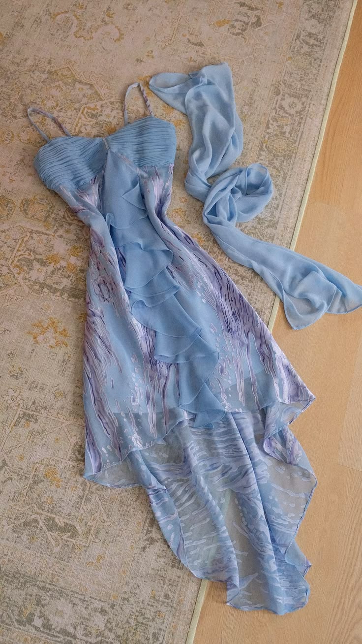 Vintage Baby Blue A Line Spaghetti Straps Print Floral Chiffon Prom Dress Evening Dress DP5513