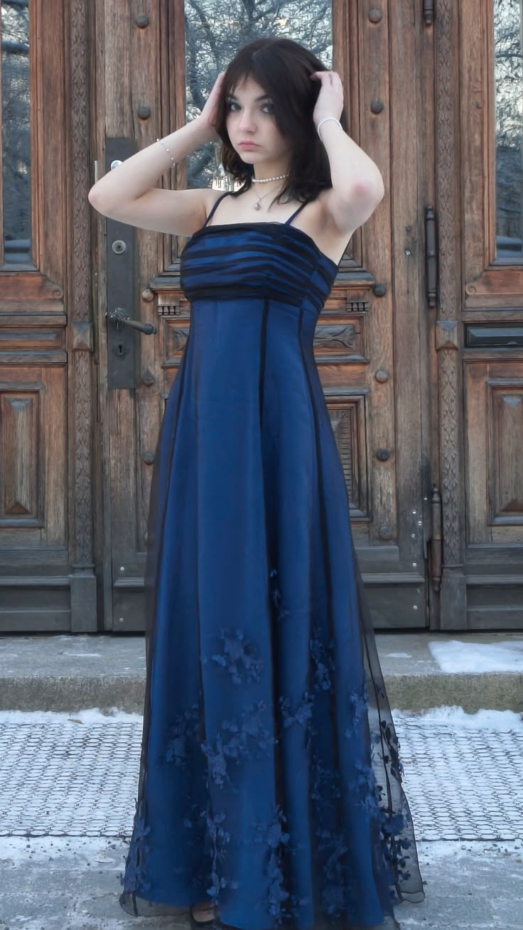 Navy Blue A Line Spaghetti Straps Tulle Satin Prom Dress Graduation Prom Dress DP5184