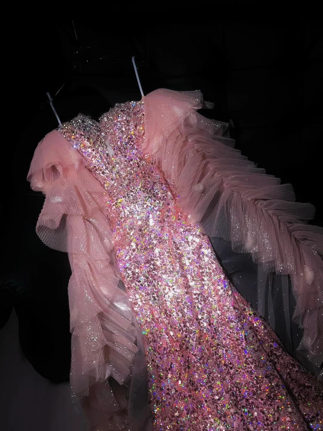 Shiny Pink Mermaid Sweetheart Neck Tulle Long Prom Dress Evening Dress DP2830