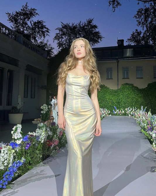 Shiny Stunning Sheath Spaghetti Strap Satin Prom Dress Evening Dress Party Dress DP3588