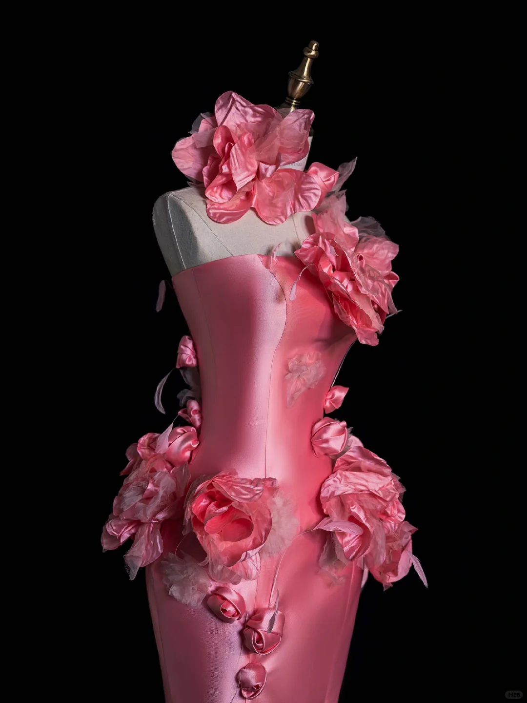 Unique Mermaid Strapless Pink Flower Satin Long Prom Dress Evening Dress DP2096