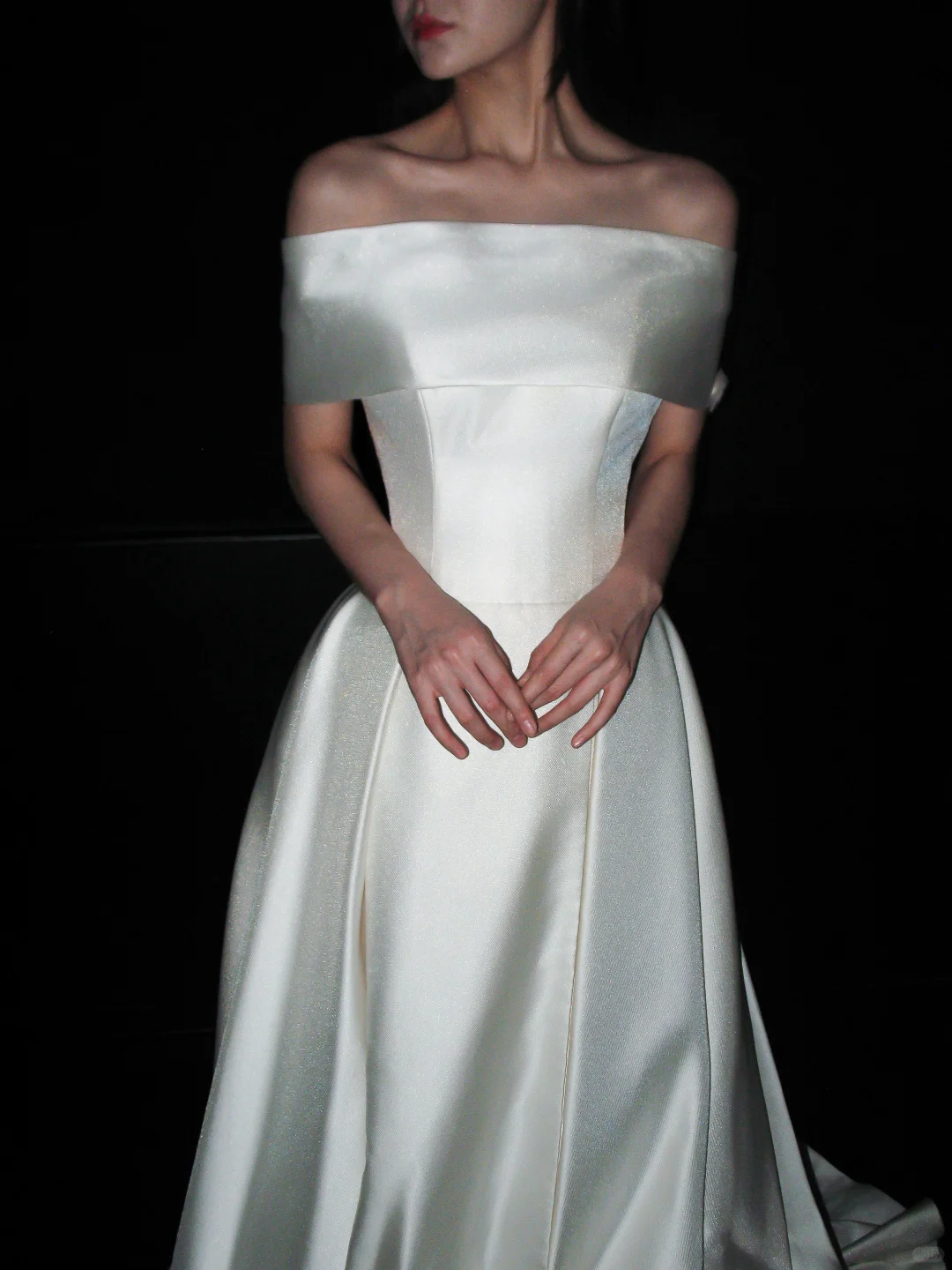 Vintage A Line Off the Shoulder White Simple Satin Long Wedding Dress DP8124