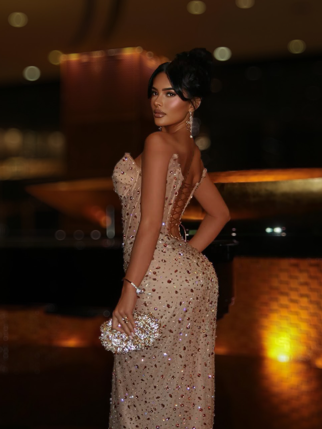 Sexy Sheath V Neck Exquisite Rhinestone Corset Tulle Satin Long Prom Dresses DP4624