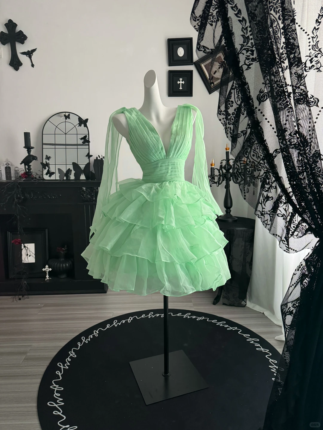Summer Green A Line V Neck Layered Organza Short Prom Dress Homecoming Dress DP6977