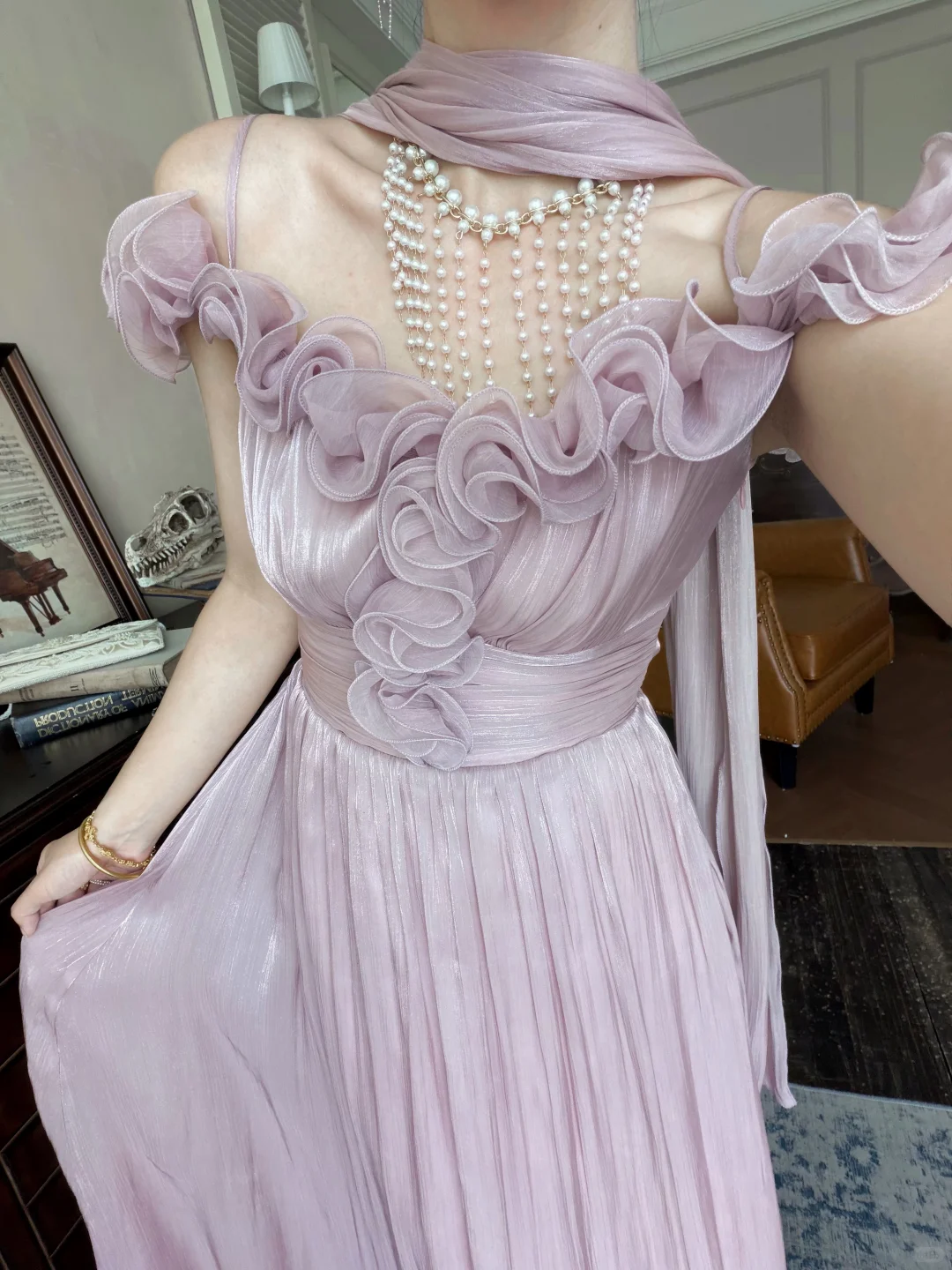 Dreamy Purple A Line Off the Shoulder Chiffon Long Prom Dress Evening Dress DP5644