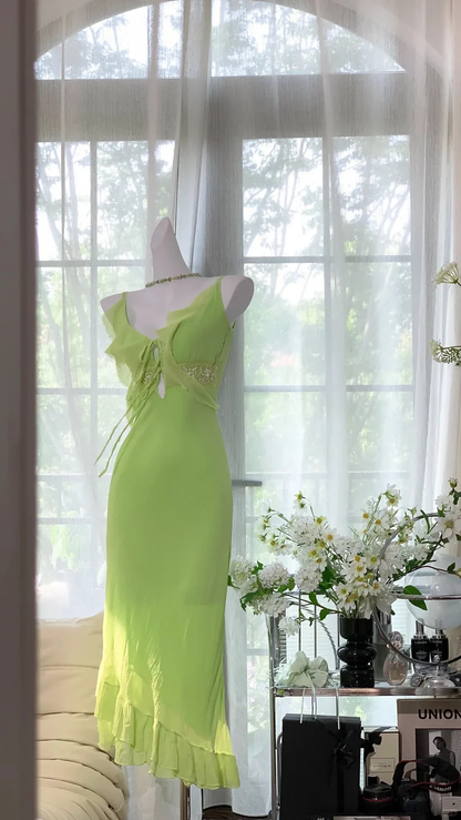 Fresh Green Mermaid V Neck Pretty Chiffon Homecoming Dress Date Dress DP2904