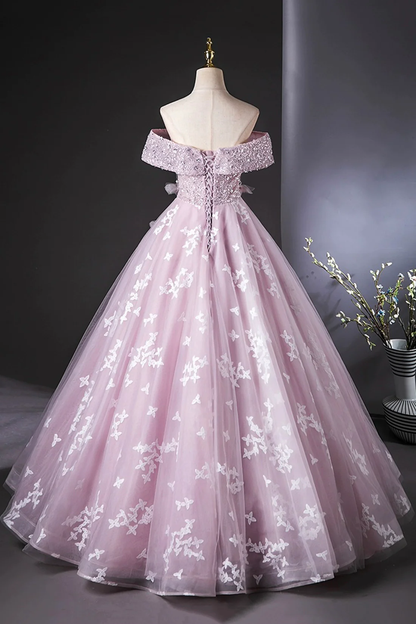 Beautiful Off The Shoulder Tulle Beaded Long Prom Dress Formal Evening Party Dress DP626