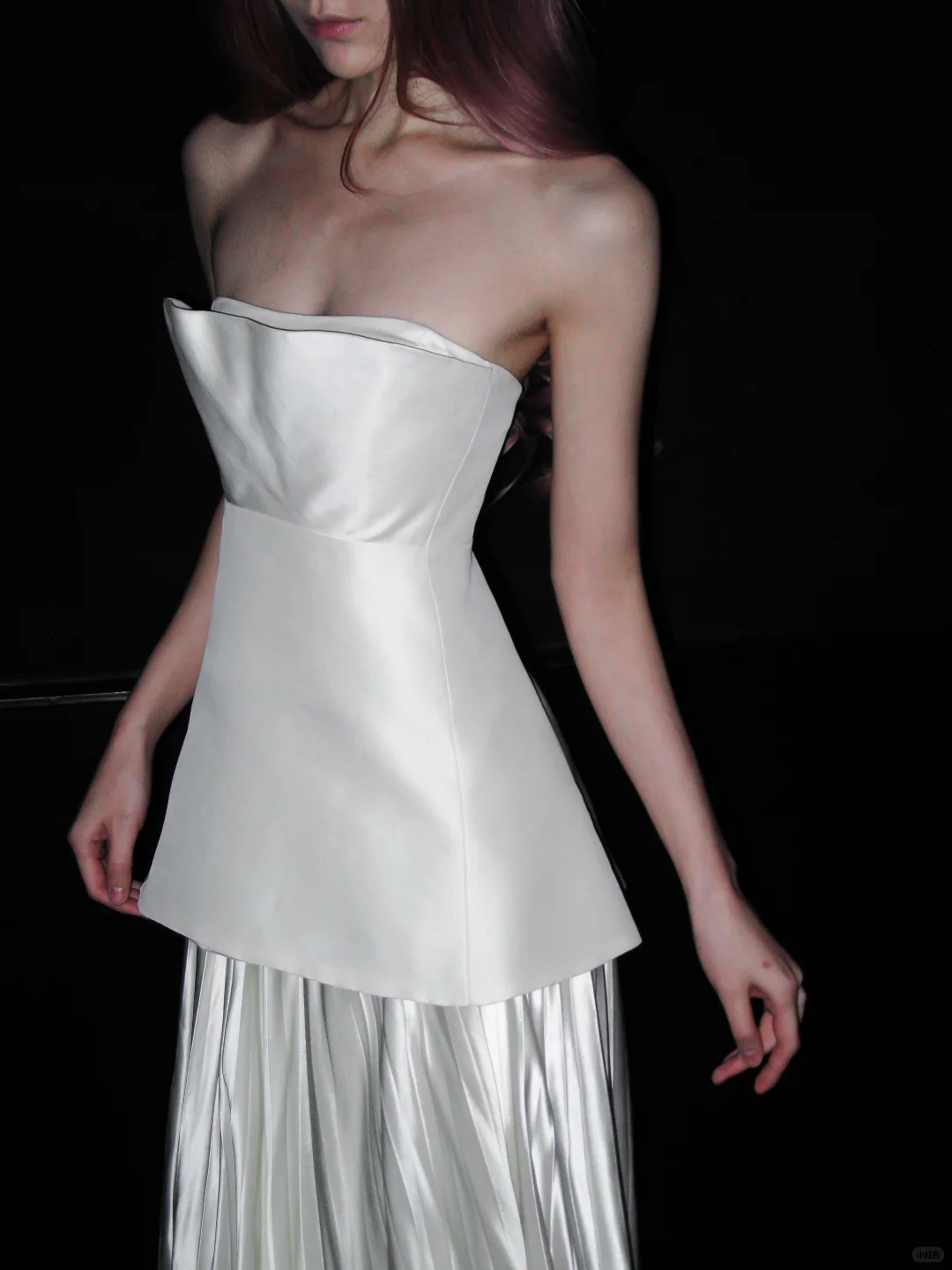 Unique White A Line Strapless Pleated Satin Long Wedding Dress DP5190