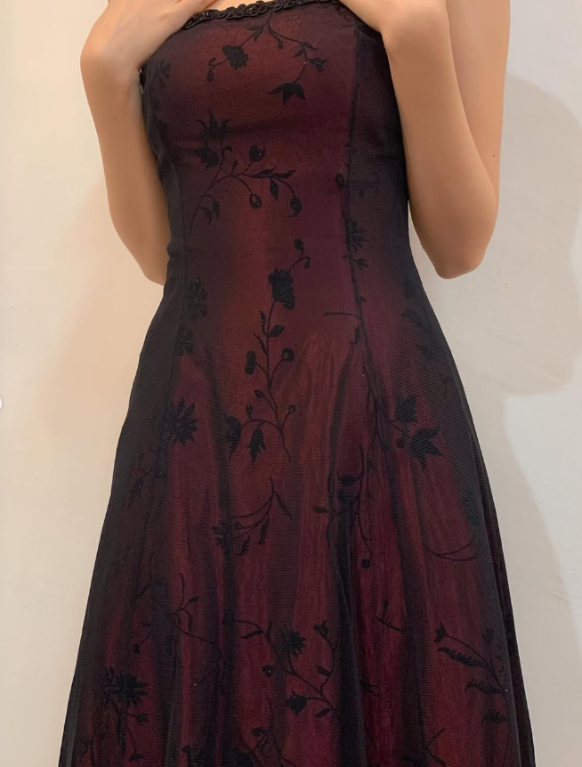 Vintage A Line Strapless Appliques Satin Long Prom Dress Evening Dress DP1355