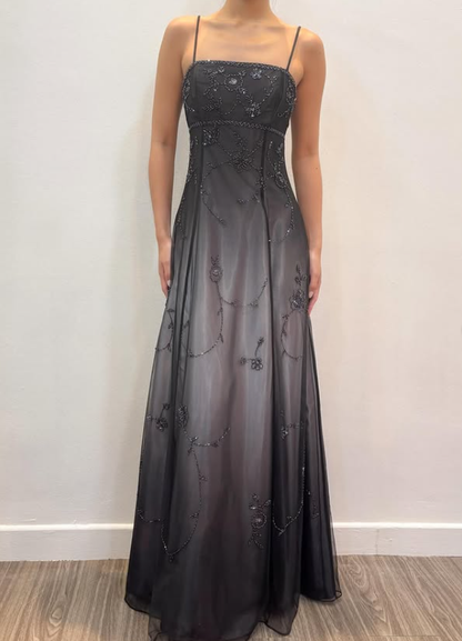 Vintage Blue Ombre A Line Spaghetti Straps Tulle Satin Prom Dress DP4830