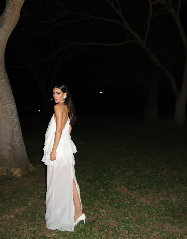 Simple Sheath Halter Tiered White Chiffon Prom Dress Evening Dress DP1908