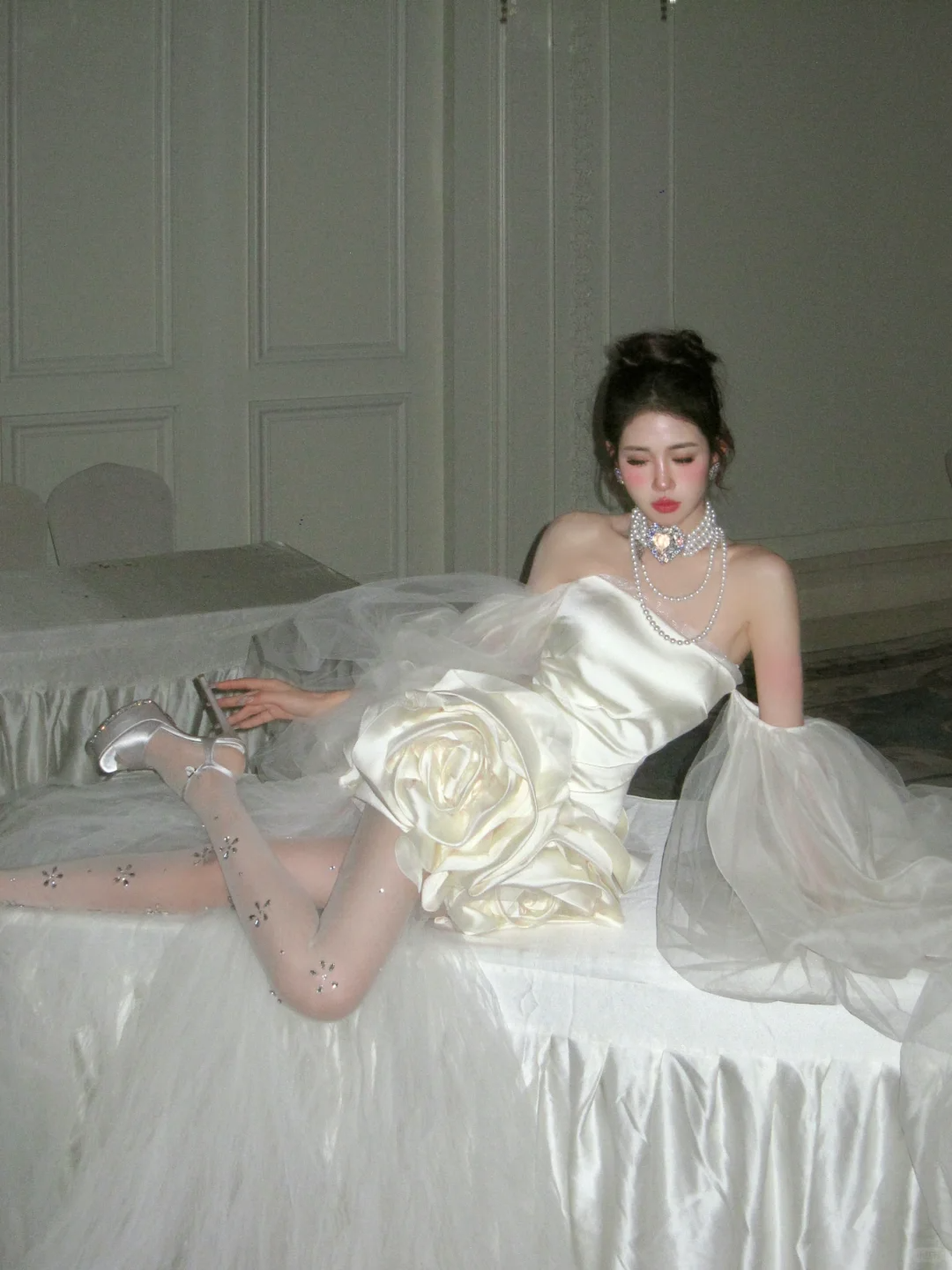 Cute A Line Strapless Ivory Flower Satin Tulle Short Homecoming Dress Cocktail Dress DP2449