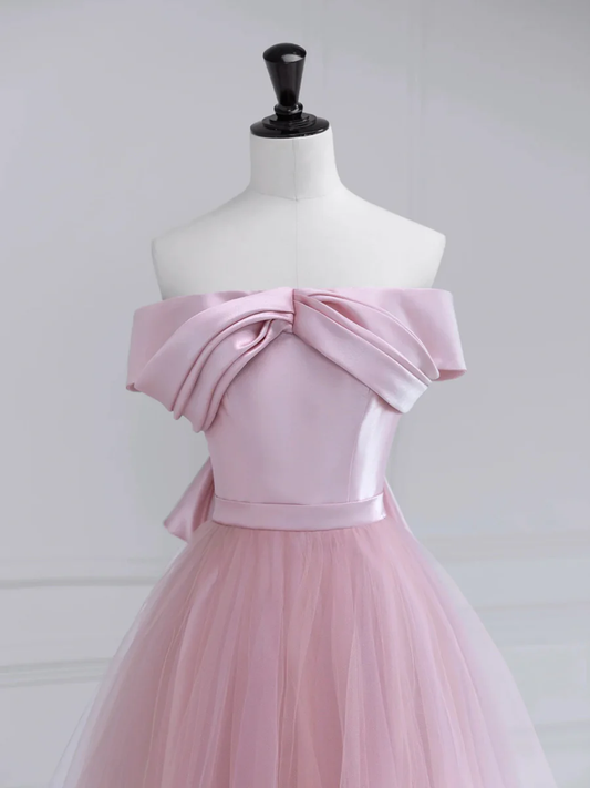 Pink Satin Tulle Long Prom Dress Bridesmaid  Party Dress DP323