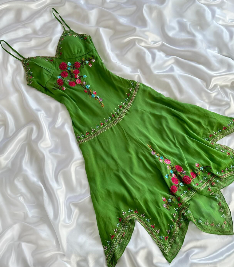 Vintage Dark Green A Line Straps Colorful Embroidered Floral Chiffon Short Homecoming Dress Outfits DP5084