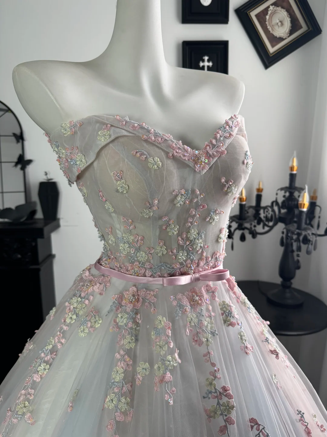 Fairy A Line Off the Shoulder Beaded Pink-blue Ombre Tulle Prom Dress Evening Dress DP6982